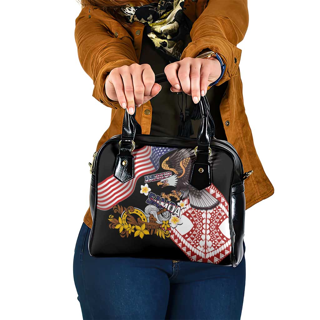 United States and American Samoa Together Shoulder Handbag Bald Eagle and Polynesian Traditional Culture with Plumeria LT03 One Size Black - Polynesian Pride