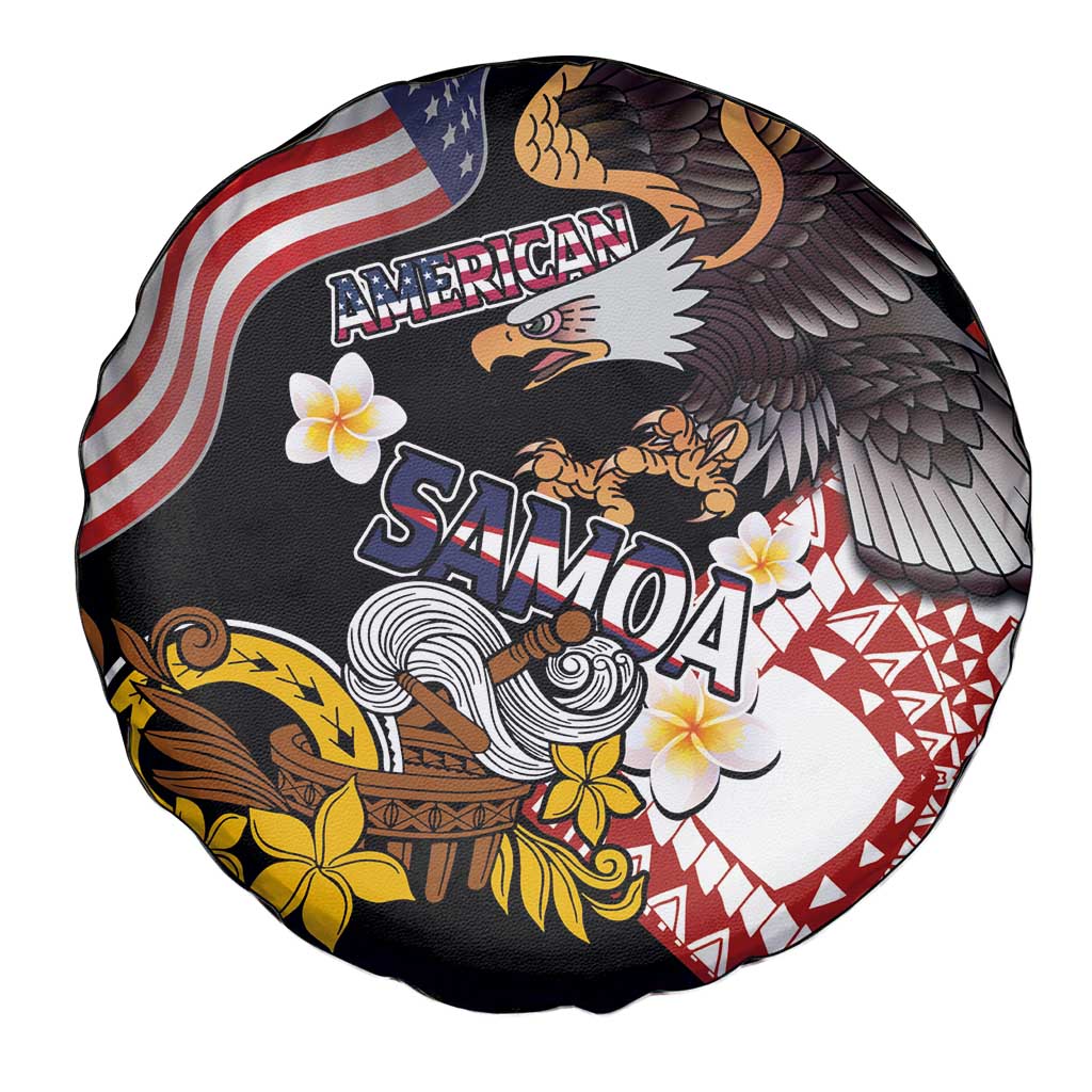 United States and American Samoa Together Spare Tire Cover Bald Eagle and Polynesian Traditional Culture with Plumeria