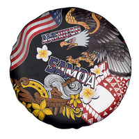 United States and American Samoa Together Spare Tire Cover Bald Eagle and Polynesian Traditional Culture with Plumeria