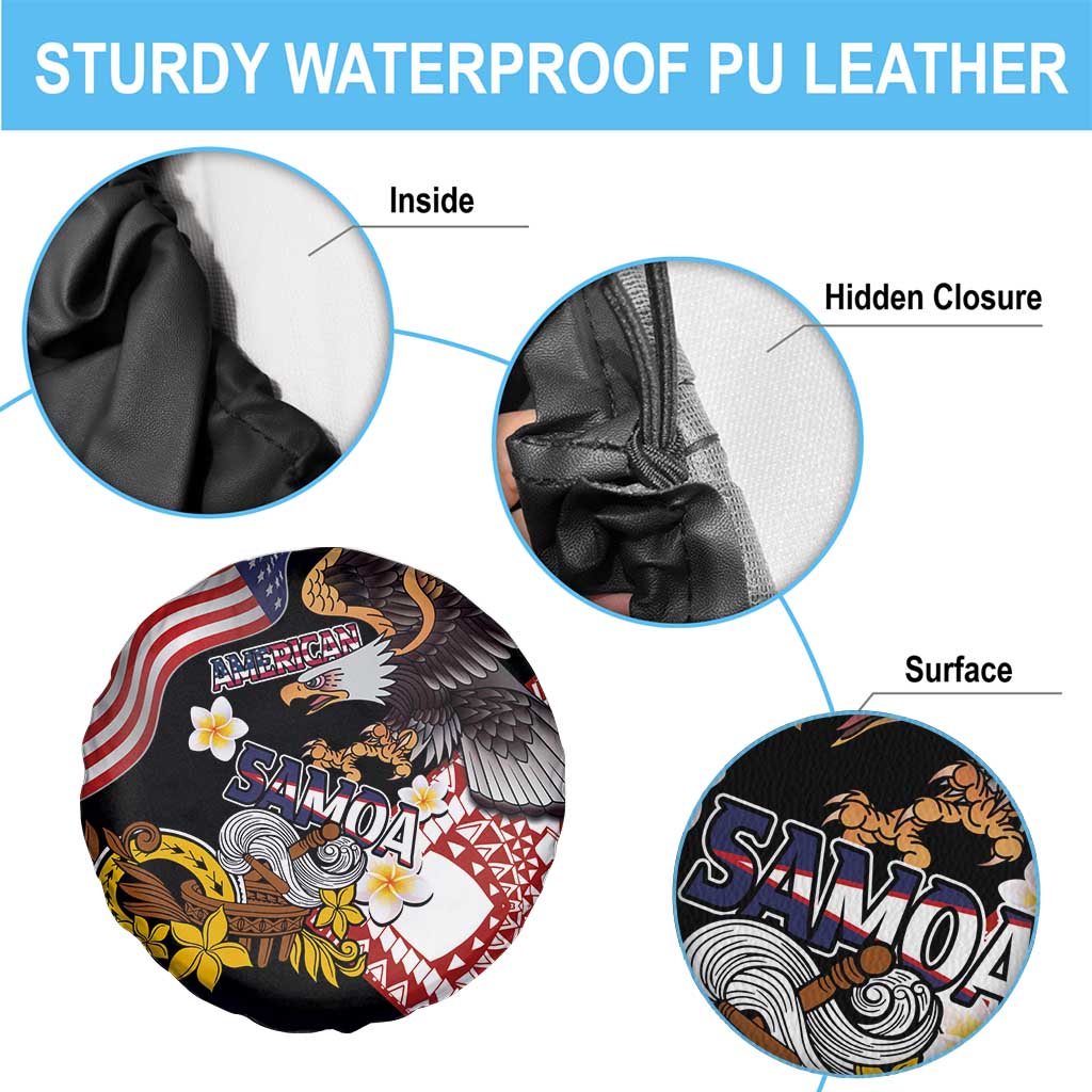 United States and American Samoa Together Spare Tire Cover Bald Eagle and Polynesian Traditional Culture with Plumeria