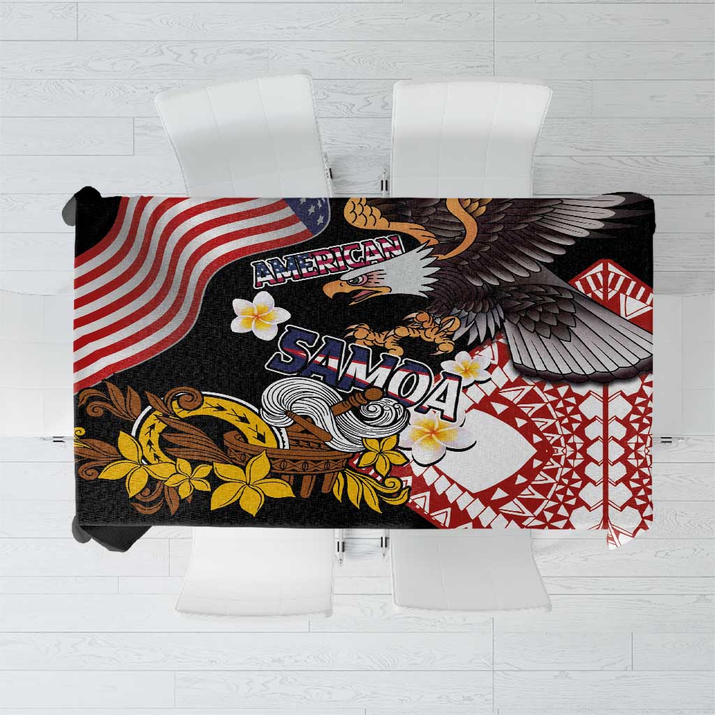 United States and American Samoa Together Tablecloth Bald Eagle and Polynesian Traditional Culture with Plumeria LT03 Black - Polynesian Pride