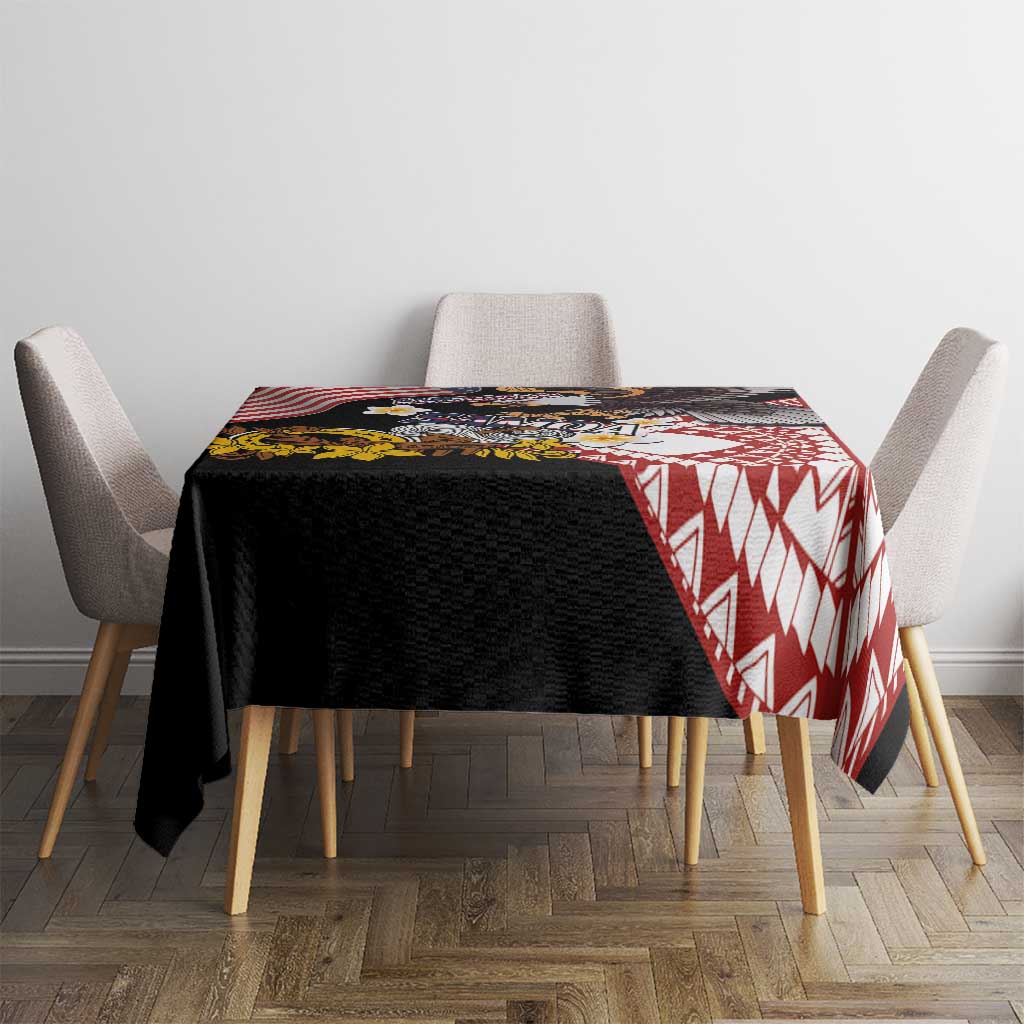 United States and American Samoa Together Tablecloth Bald Eagle and Polynesian Traditional Culture with Plumeria