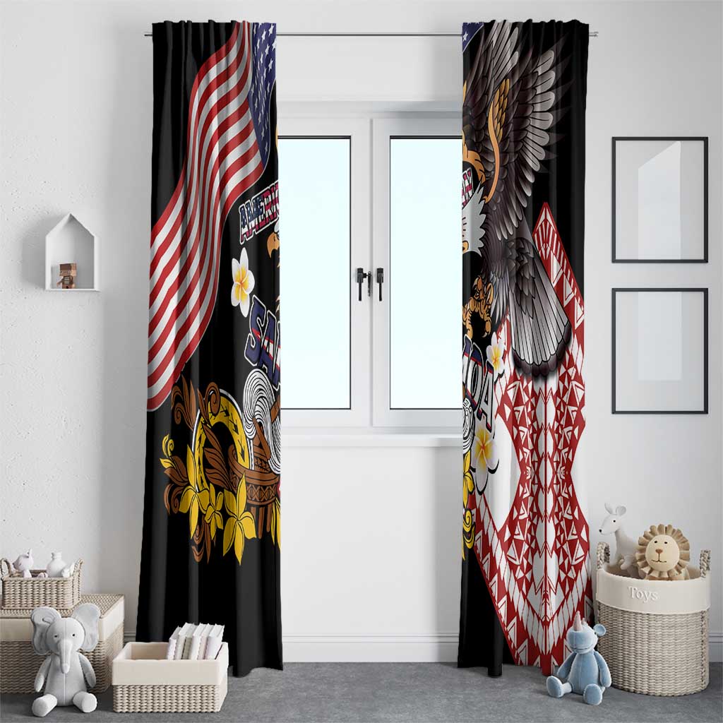 United States and American Samoa Together Window Curtain Bald Eagle and Polynesian Traditional Culture with Plumeria
