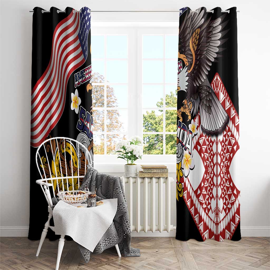 United States and American Samoa Together Window Curtain Bald Eagle and Polynesian Traditional Culture with Plumeria
