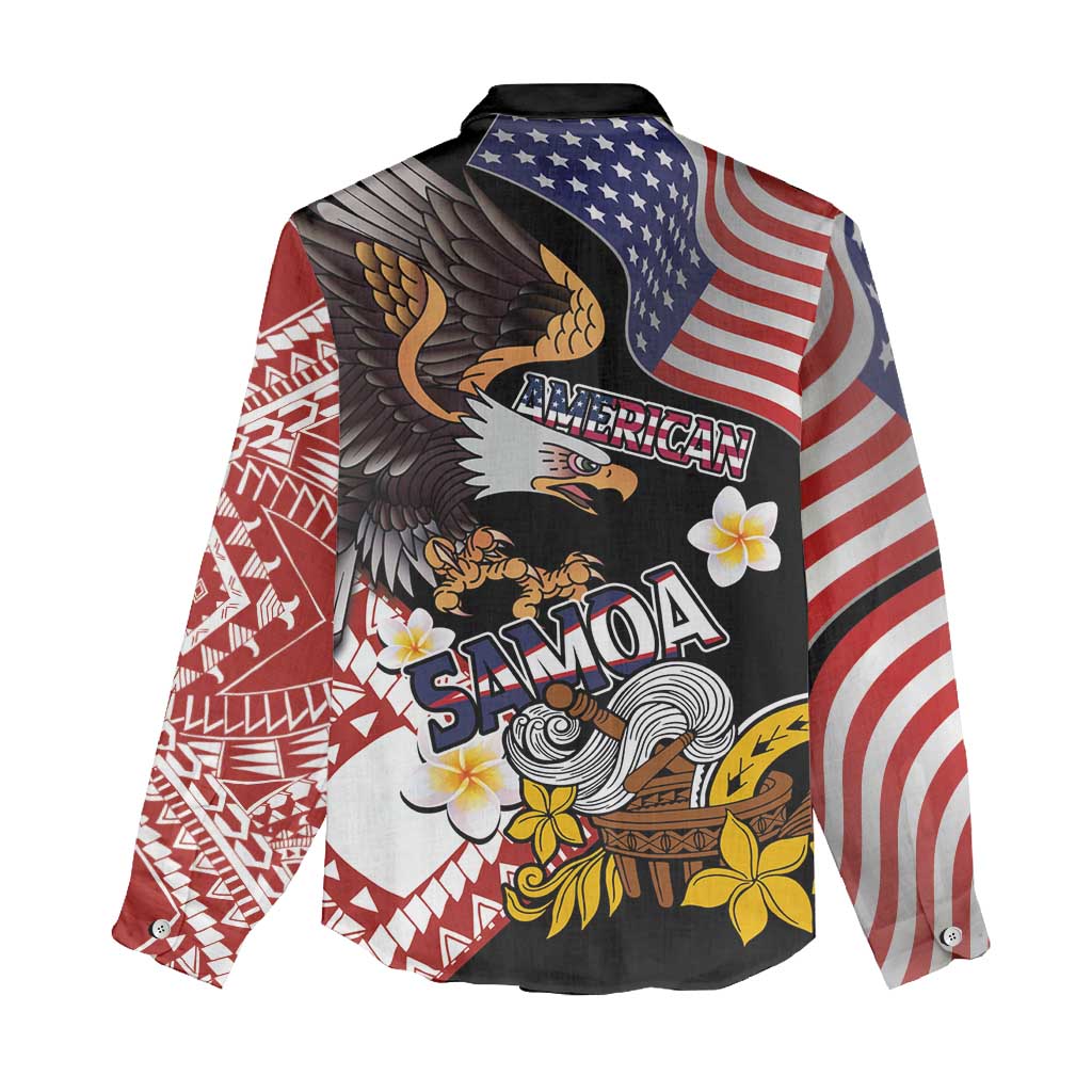United States and American Samoa Together Women Casual Shirt Bald Eagle and Polynesian Traditional Culture with Plumeria