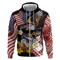 United States and American Samoa Together Zip Hoodie Bald Eagle and Polynesian Traditional Culture with Plumeria