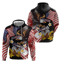 United States and American Samoa Together Zip Hoodie Bald Eagle and Polynesian Traditional Culture with Plumeria