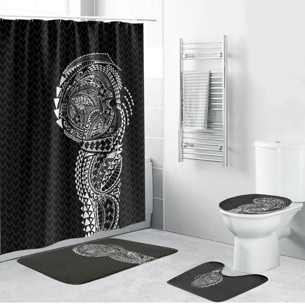 Hawaiian Traditional Tattoos Bathroom Set Kakau Tribal Tropical Plant Motif Black Color
