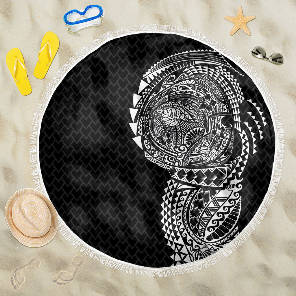 Hawaiian Traditional Tattoos Beach Blanket Kakau Tribal Tropical Plant Motif Black Color LT03 One Size 150cm Black - Polynesian Pride