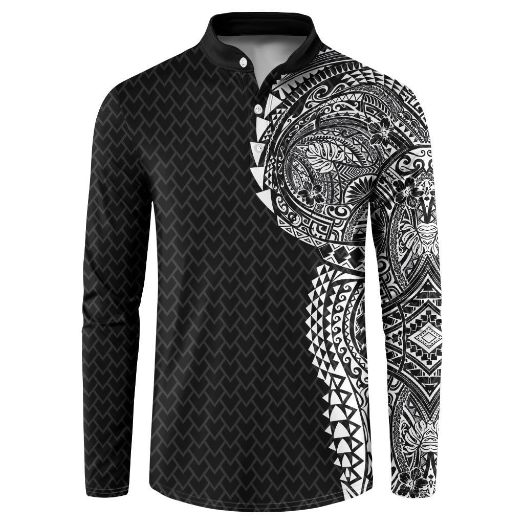 Hawaiian Traditional Tattoos Button Sweatshirt Kakau Tribal Tropical Plant Motif Black Color LT03 Black - Polynesian Pride