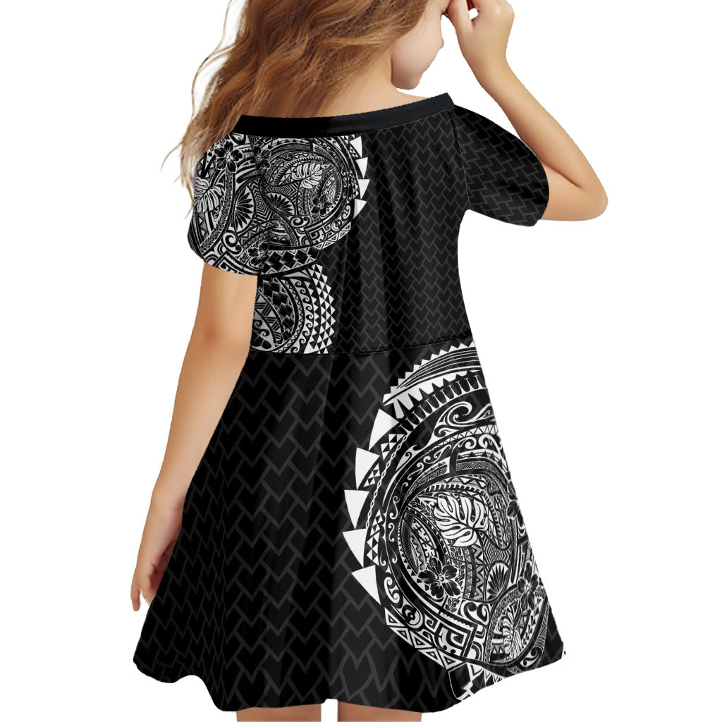 Hawaiian Traditional Tattoos Family Matching Long Sleeve Bodycon Dress and Hawaiian Shirt Kakau Tribal Tropical Plant Motif Black Color LT03 - Polynesian Pride