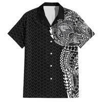 Hawaiian Traditional Tattoos Family Matching Mermaid Dress and Hawaiian Shirt Kakau Tribal Tropical Plant Motif Black Color LT03 Dad's Shirt - Short Sleeve Black - Polynesian Pride
