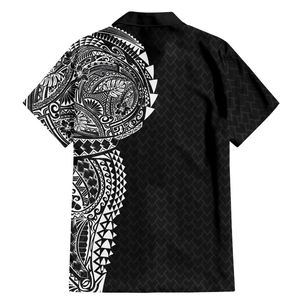 Hawaiian Traditional Tattoos Family Matching Puletasi and Hawaiian Shirt Kakau Tribal Tropical Plant Motif Black Color LT03 - Polynesian Pride