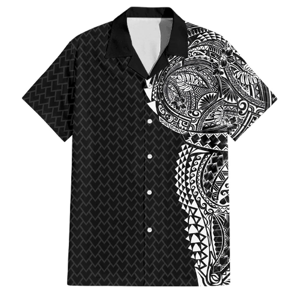 Hawaiian Traditional Tattoos Family Matching Short Sleeve Bodycon Dress and Hawaiian Shirt Kakau Tribal Tropical Plant Motif Black Color LT03 Dad's Shirt - Short Sleeve Black - Polynesian Pride