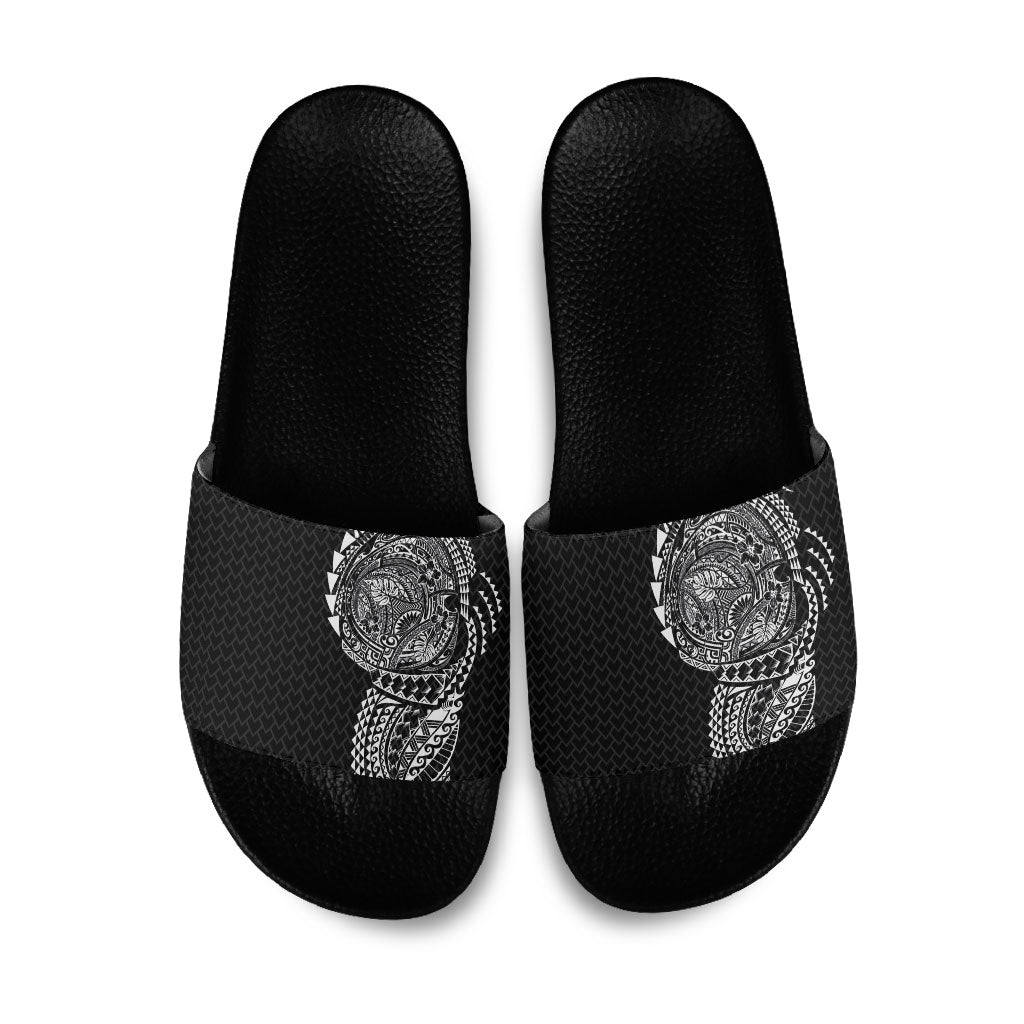 Hawaiian Traditional Tattoos Slide Sandals Kakau Tribal Tropical Plant Motif Black Color LT03 Black - Polynesian Pride