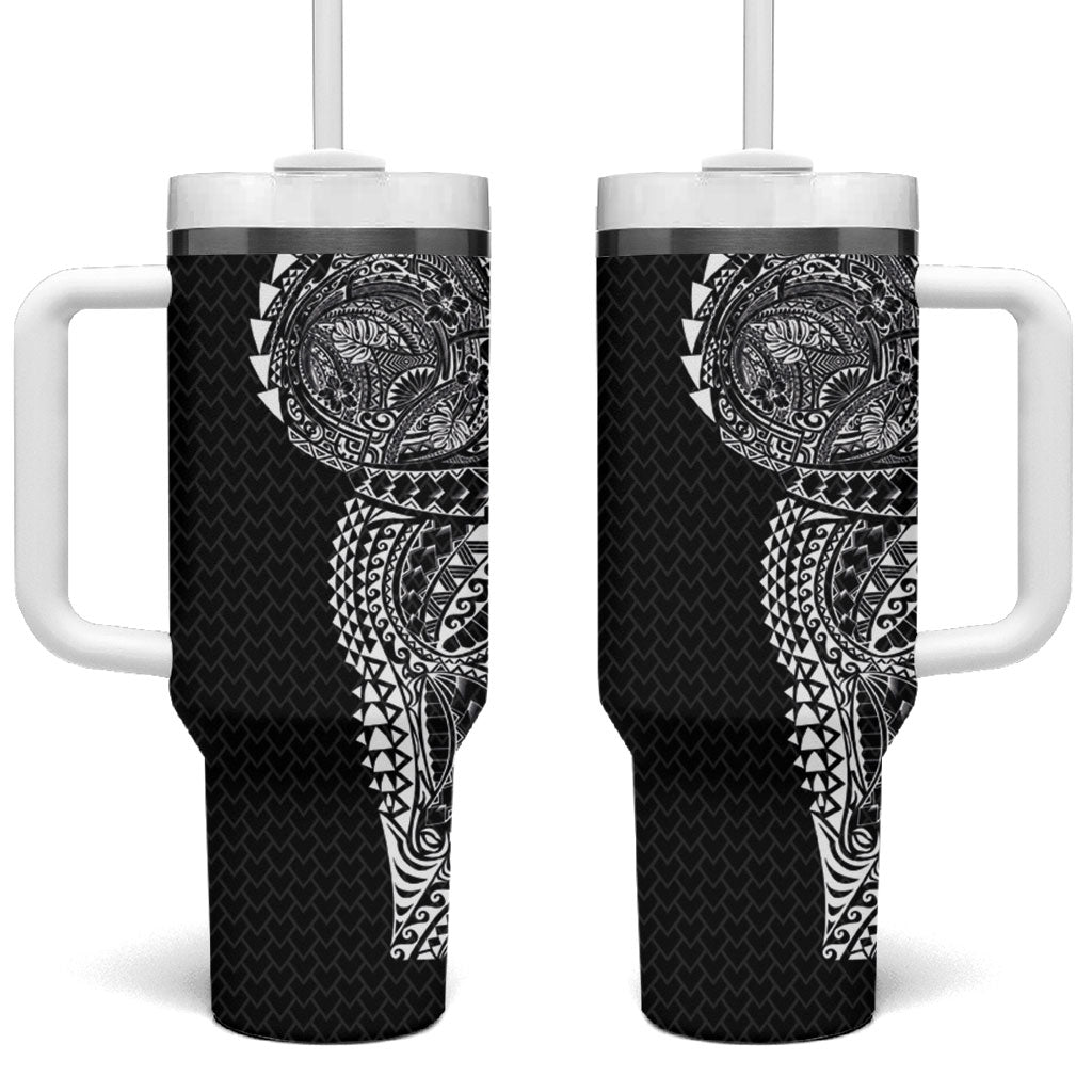Hawaiian Traditional Tattoos Tumbler With Handle Kakau Tribal Tropical Plant Motif Black Color LT03 One Size: 40 oz Black - Polynesian Pride