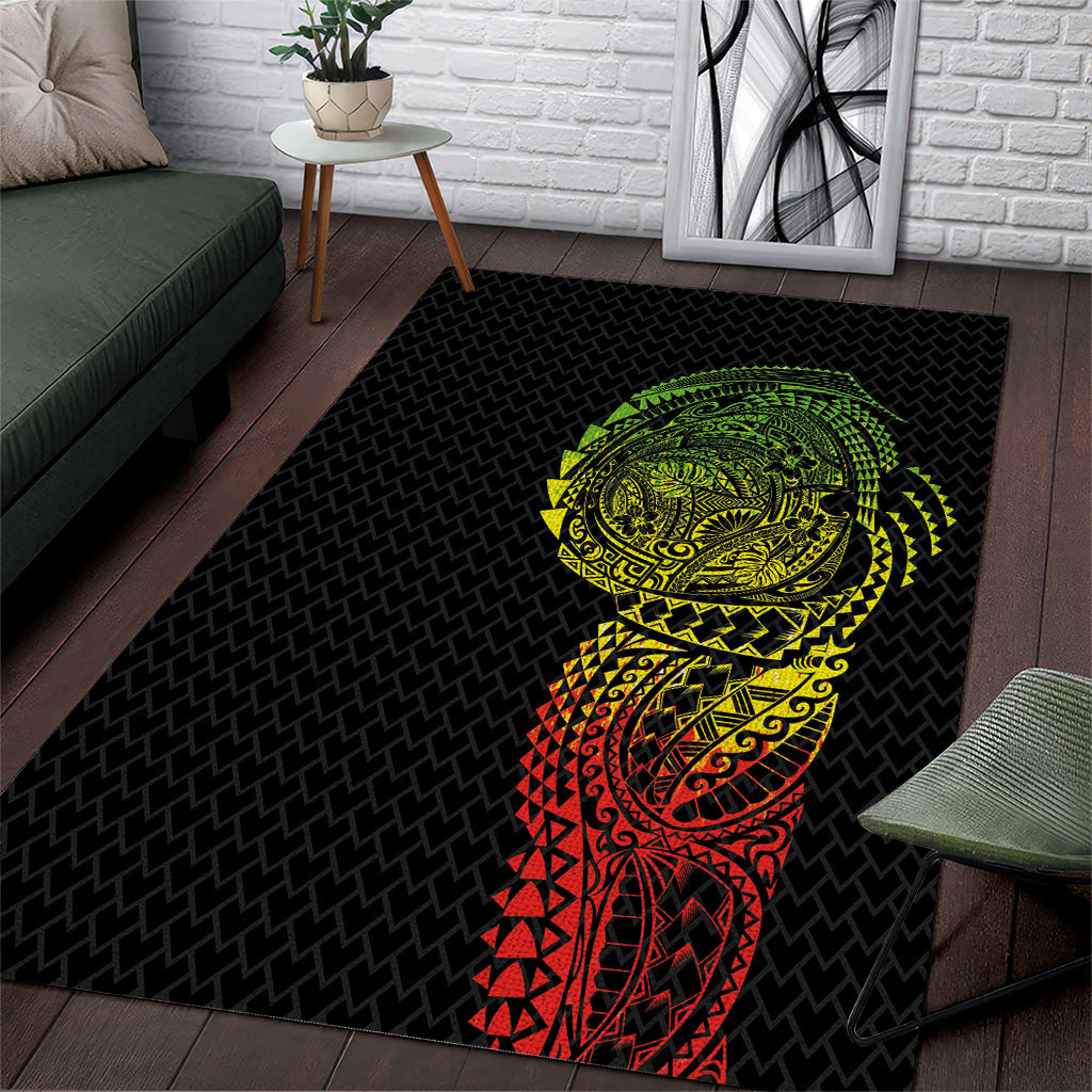 Hawaiian Traditional Tattoos Area Rug Kakau Tribal Tropical Plant Motif Kanaka Maoli Flag Color Inspired