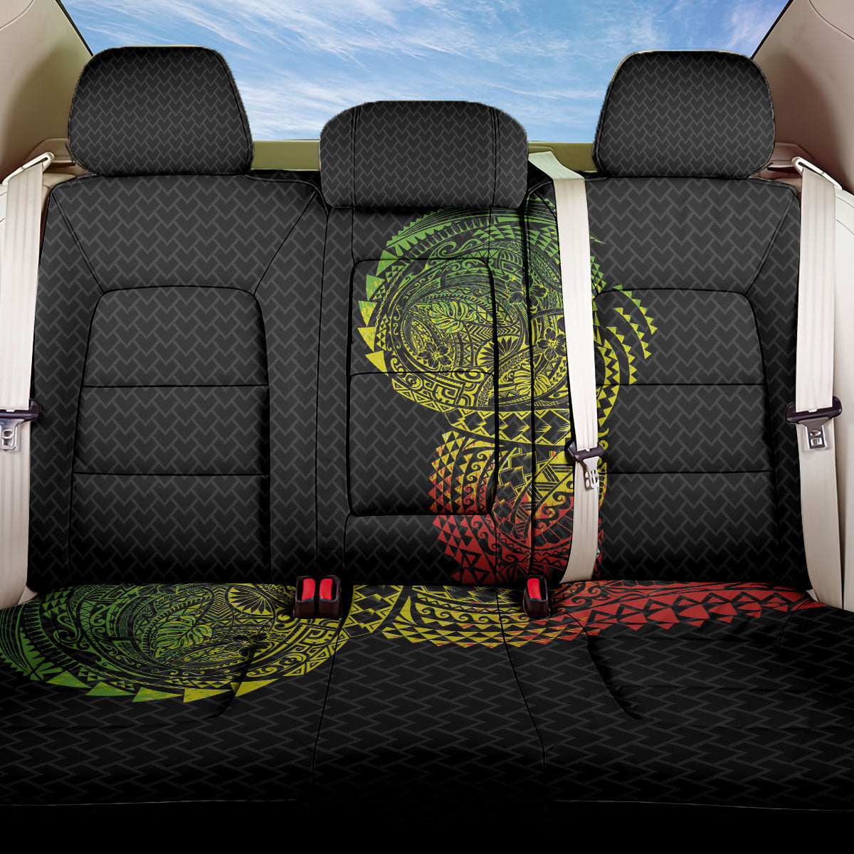 Hawaiian Traditional Tattoos Back Car Seat Cover Kakau Tribal Tropical Plant Motif Kanaka Maoli Flag Color Inspired