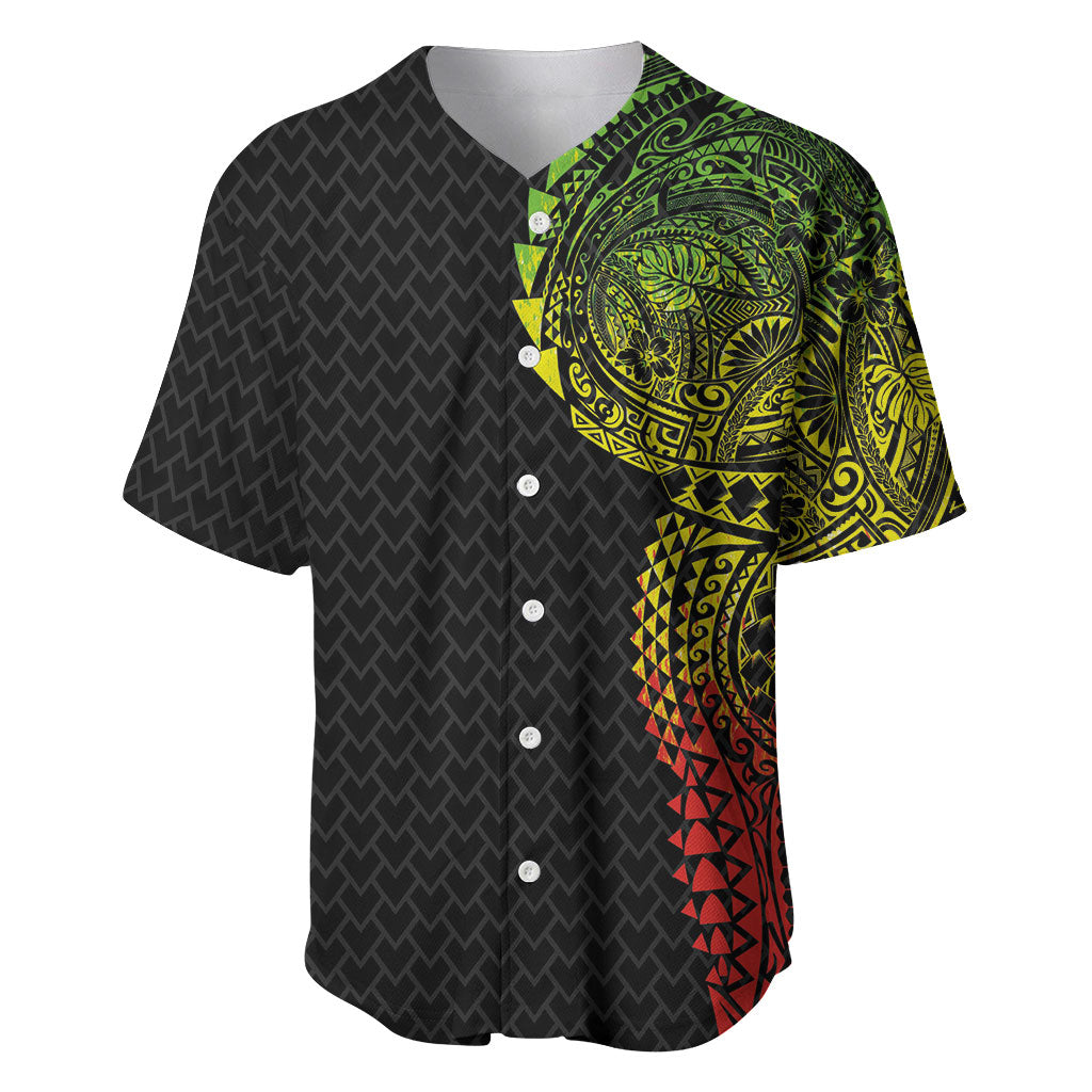 Hawaiian Traditional Tattoos Baseball Jersey Kakau Tribal Tropical Plant Motif Kanaka Maoli Flag Color Inspired LT03 Multicolor - Polynesian Pride
