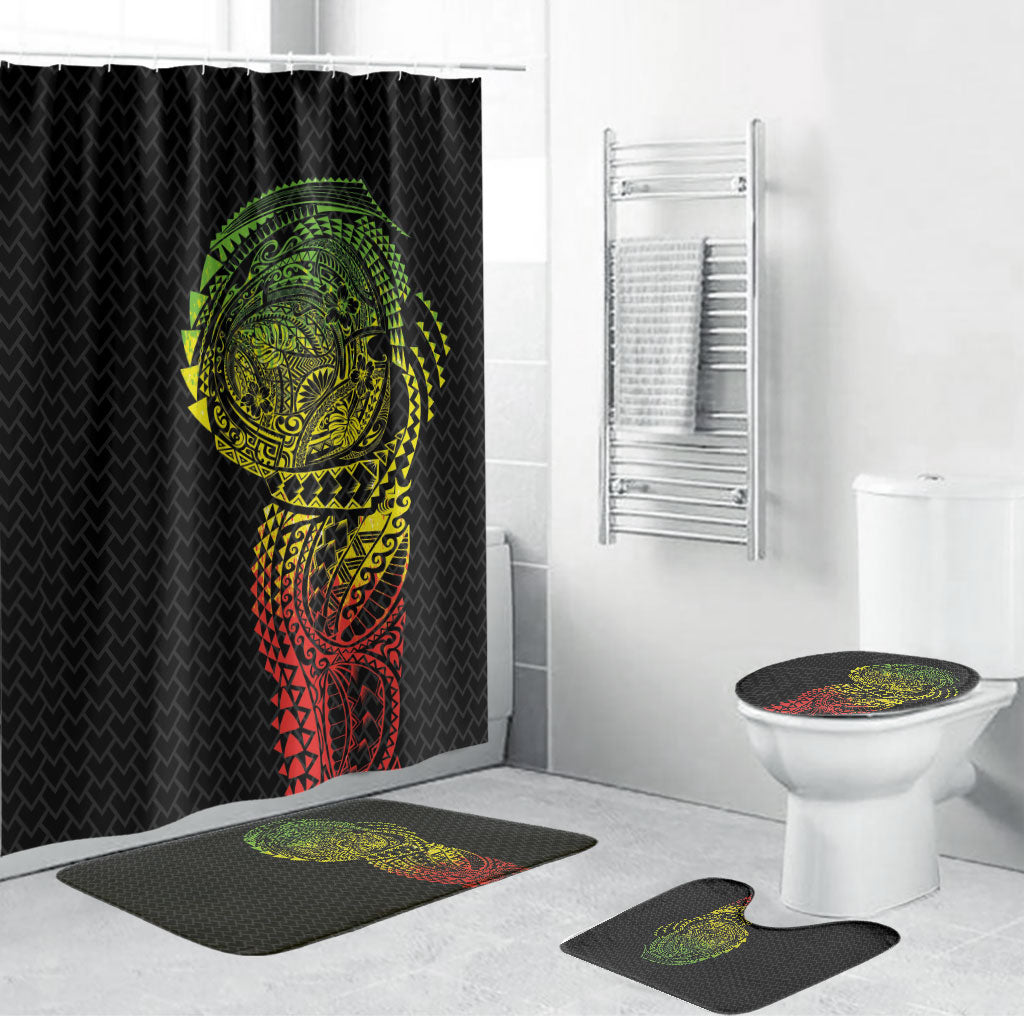 Hawaiian Traditional Tattoos Bathroom Set Kakau Tribal Tropical Plant Motif Kanaka Maoli Flag Color Inspired