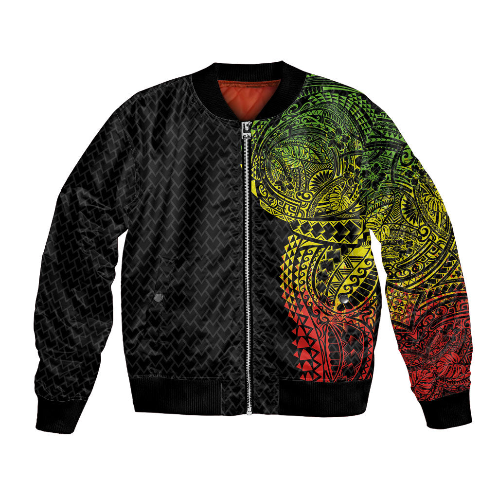Hawaiian Traditional Tattoos Bomber Jacket Kakau Tribal Tropical Plant Motif Kanaka Maoli Flag Color Inspired LT03 Unisex Multicolor - Polynesian Pride
