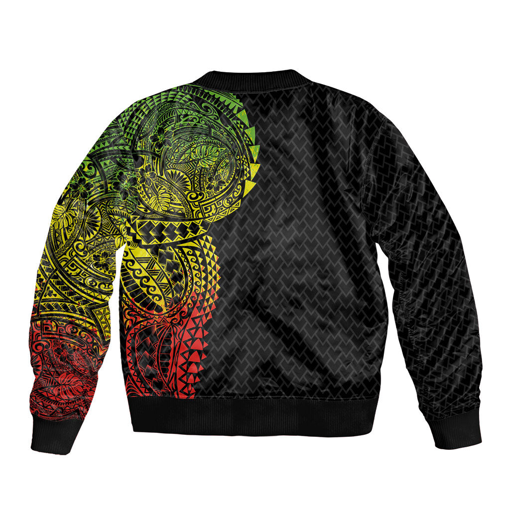 Hawaiian Traditional Tattoos Bomber Jacket Kakau Tribal Tropical Plant Motif Kanaka Maoli Flag Color Inspired LT03 - Polynesian Pride