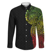 Hawaiian Traditional Tattoos Family Matching Mermaid Dress and Hawaiian Shirt Kakau Tribal Tropical Plant Motif Kanaka Maoli Flag Color Inspired LT03 Dad's Shirt - Long Sleeve Multicolor - Polynesian Pride