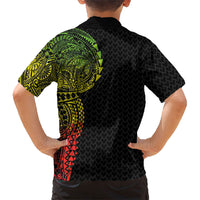 Hawaiian Traditional Tattoos Family Matching Off Shoulder Maxi Dress and Hawaiian Shirt Kakau Tribal Tropical Plant Motif Kanaka Maoli Flag Color Inspired LT03 - Polynesian Pride