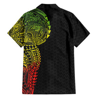 Hawaiian Traditional Tattoos Family Matching Off Shoulder Short Dress and Hawaiian Shirt Kakau Tribal Tropical Plant Motif Kanaka Maoli Flag Color Inspired LT03 - Polynesian Pride