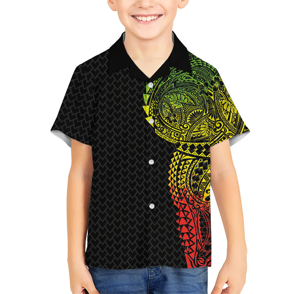 Hawaiian Traditional Tattoos Family Matching Short Sleeve Bodycon Dress and Hawaiian Shirt Kakau Tribal Tropical Plant Motif Kanaka Maoli Flag Color Inspired LT03 Son's Shirt Multicolor - Polynesian Pride