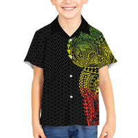 Hawaiian Traditional Tattoos Family Matching Short Sleeve Bodycon Dress and Hawaiian Shirt Kakau Tribal Tropical Plant Motif Kanaka Maoli Flag Color Inspired LT03 Son's Shirt Multicolor - Polynesian Pride
