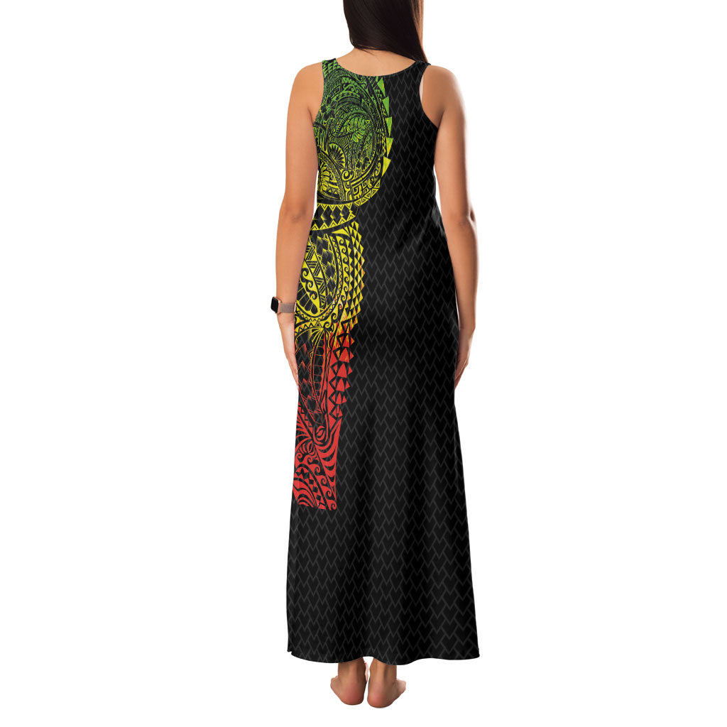 Hawaiian Traditional Tattoos Family Matching Tank Maxi Dress and Hawaiian Shirt Kakau Tribal Tropical Plant Motif Kanaka Maoli Flag Color Inspired LT03 - Polynesian Pride