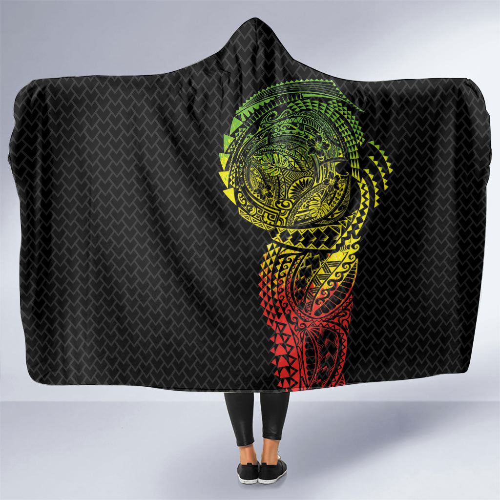 Hawaiian Traditional Tattoos Hooded Blanket Kakau Tribal Tropical Plant Motif Kanaka Maoli Flag Color Inspired
