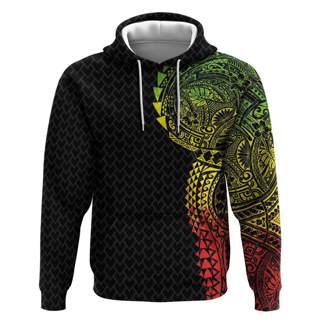 Hawaiian Traditional Tattoos Hoodie Kakau Tribal Tropical Plant Motif Kanaka Maoli Flag Color Inspired LT03 Pullover Hoodie Multicolor - Polynesian Pride