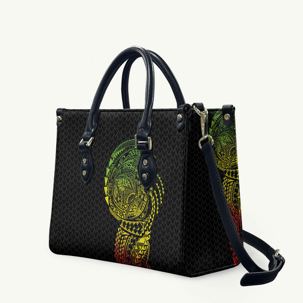 Hawaiian Traditional Tattoos Leather Bag Kakau Tribal Tropical Plant Motif Kanaka Maoli Flag Color Inspired