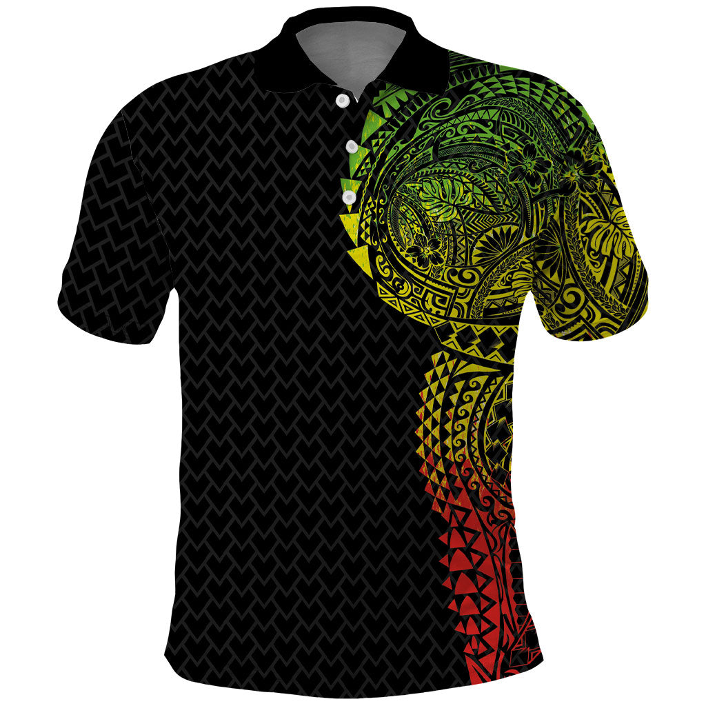 Hawaiian Traditional Tattoos Polo Shirt Kakau Tribal Tropical Plant Motif Kanaka Maoli Flag Color Inspired