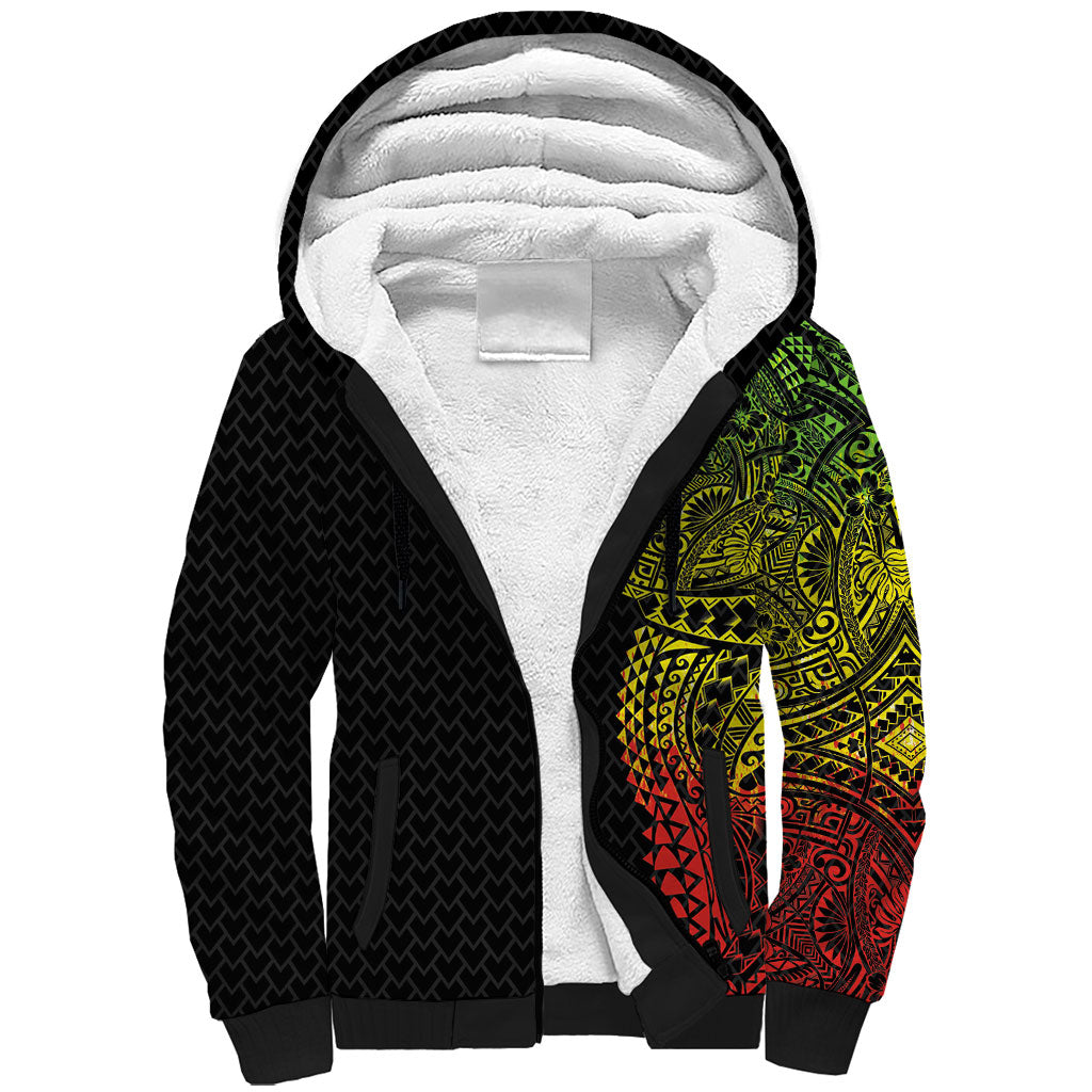 Hawaiian Traditional Tattoos Sherpa Hoodie Kakau Tribal Tropical Plant Motif Kanaka Maoli Flag Color Inspired