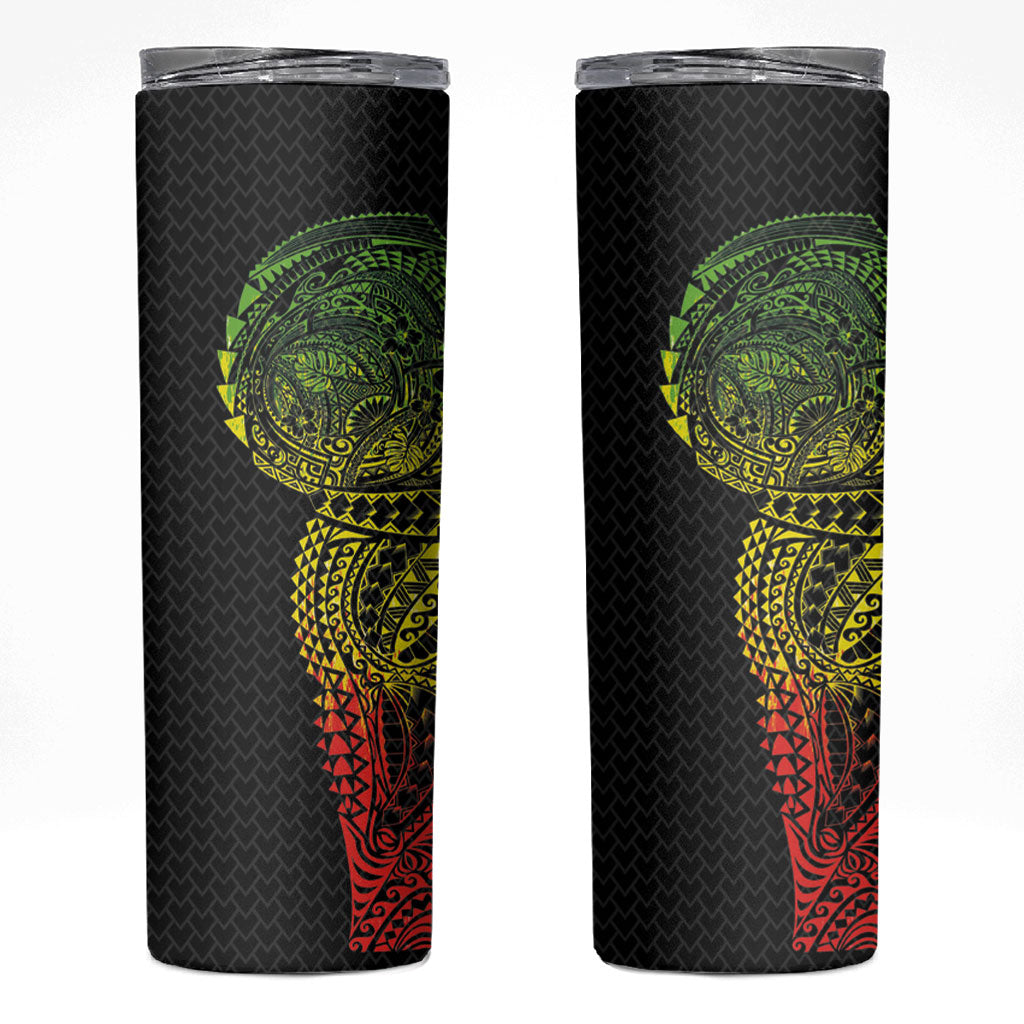 Hawaiian Traditional Tattoos Skinny Tumbler Kakau Tribal Tropical Plant Motif Kanaka Maoli Flag Color Inspired LT03 Multicolor - Polynesian Pride