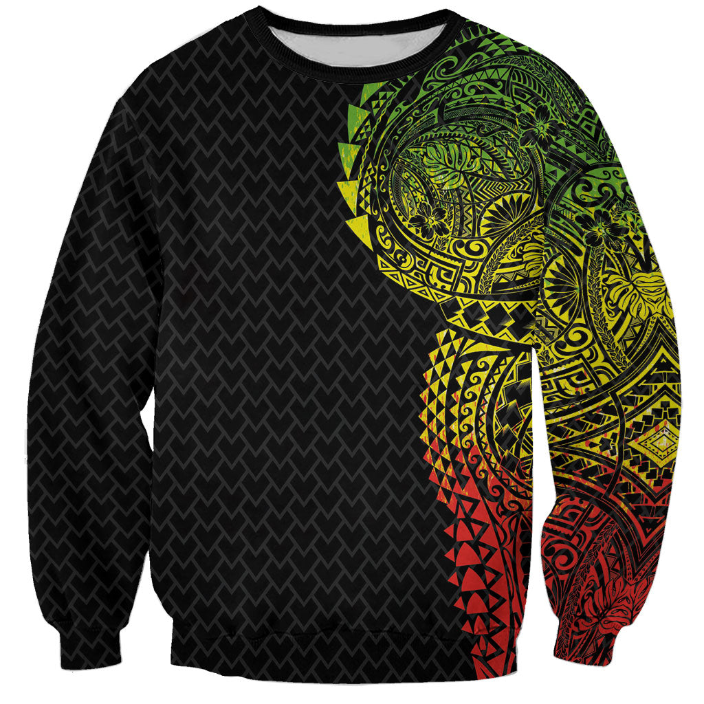 Hawaiian Traditional Tattoos Sweatshirt Kakau Tribal Tropical Plant Motif Kanaka Maoli Flag Color Inspired LT03 Unisex Multicolor - Polynesian Pride