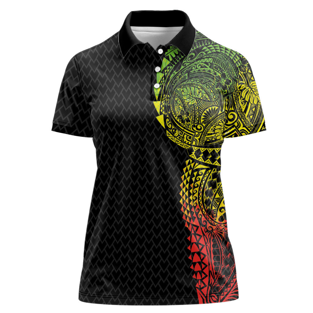 Hawaiian Traditional Tattoos Women Polo Shirt Kakau Tribal Tropical Plant Motif Kanaka Maoli Flag Color Inspired LT03 Female Multicolor - Polynesian Pride