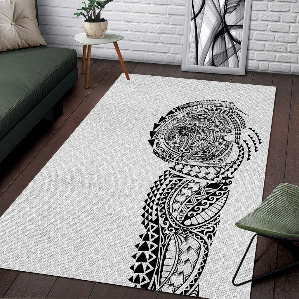 Hawaiian Traditional Tattoos Area Rug Kakau Tribal Tropical Plant Motif White Color