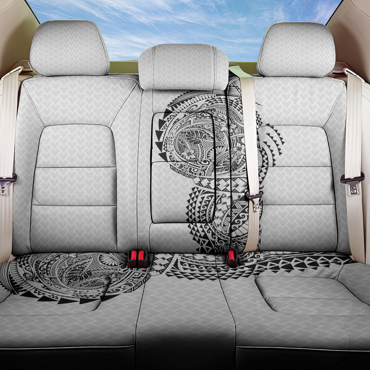 Hawaiian Traditional Tattoos Back Car Seat Cover Kakau Tribal Tropical Plant Motif White Color LT03 One Size White - Polynesian Pride