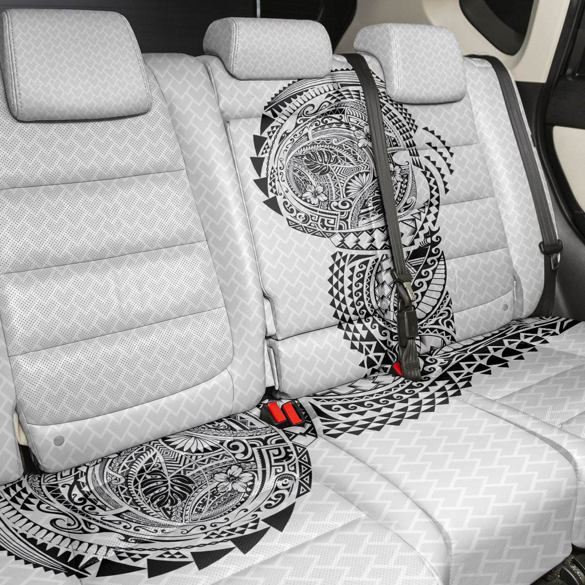 Hawaiian Traditional Tattoos Back Car Seat Cover Kakau Tribal Tropical Plant Motif White Color LT03 - Polynesian Pride