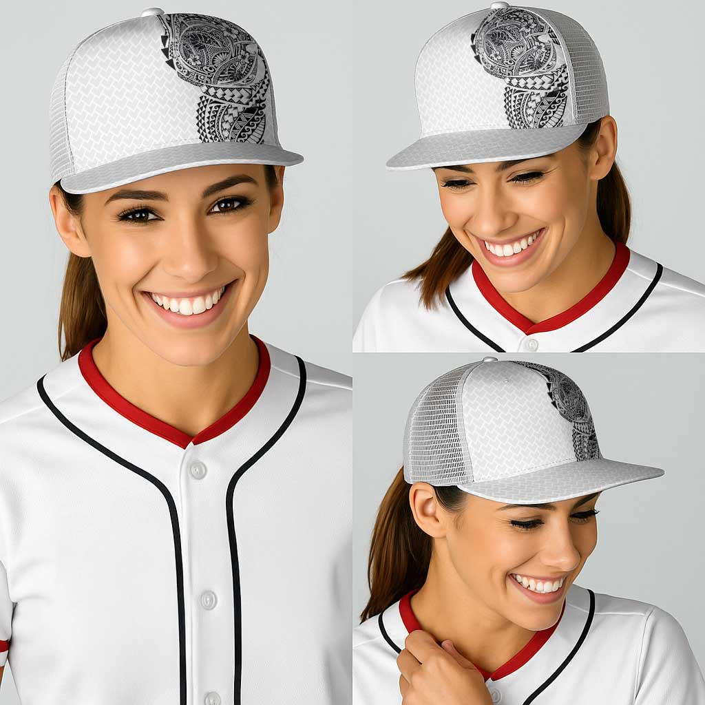 Hawaiian Traditional Tattoos Baseball Net Cap Kakau Tribal Tropical Plants Motif White Color LT03 - Polynesian Pride