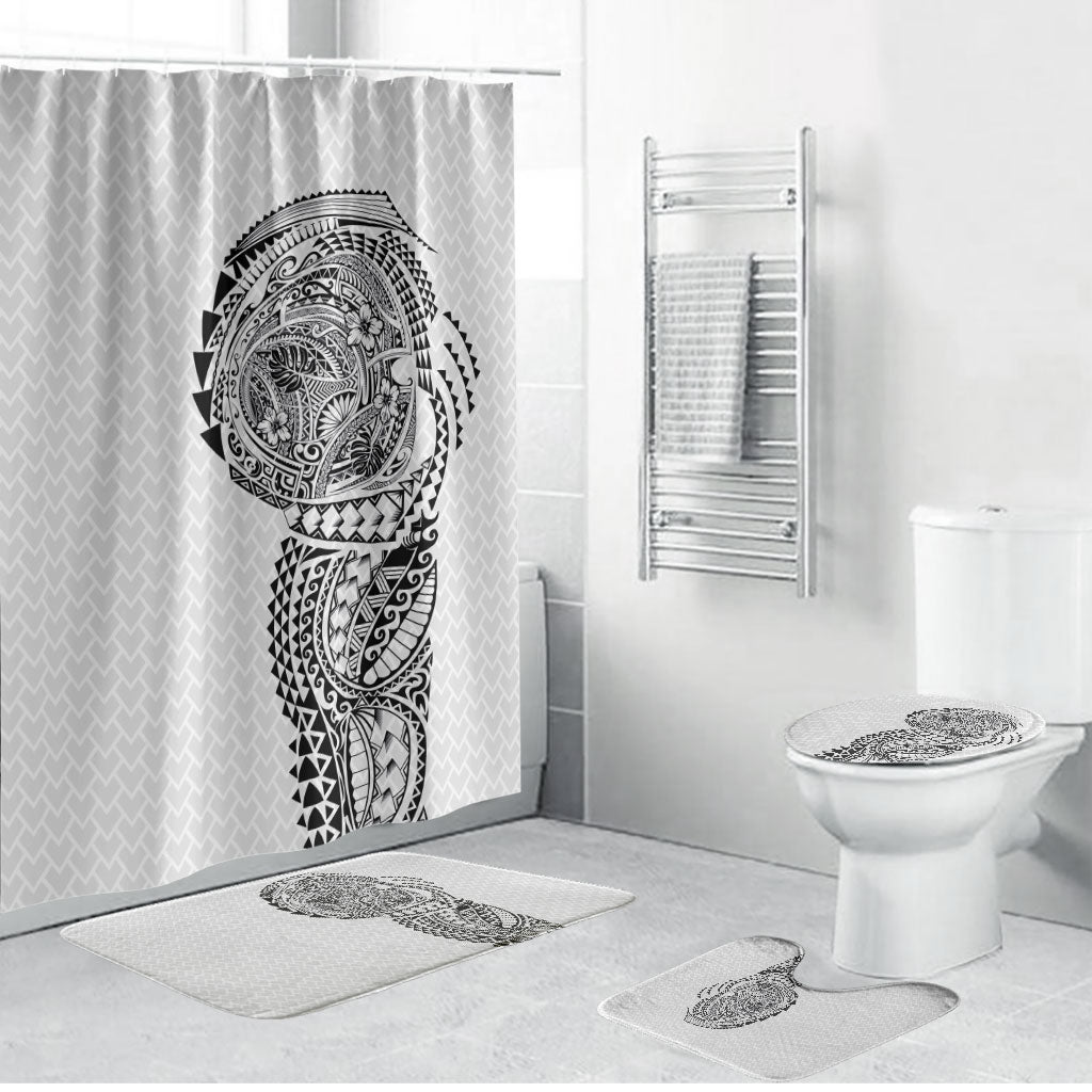 Hawaiian Traditional Tattoos Bathroom Set Kakau Tribal Tropical Plant Motif White Color