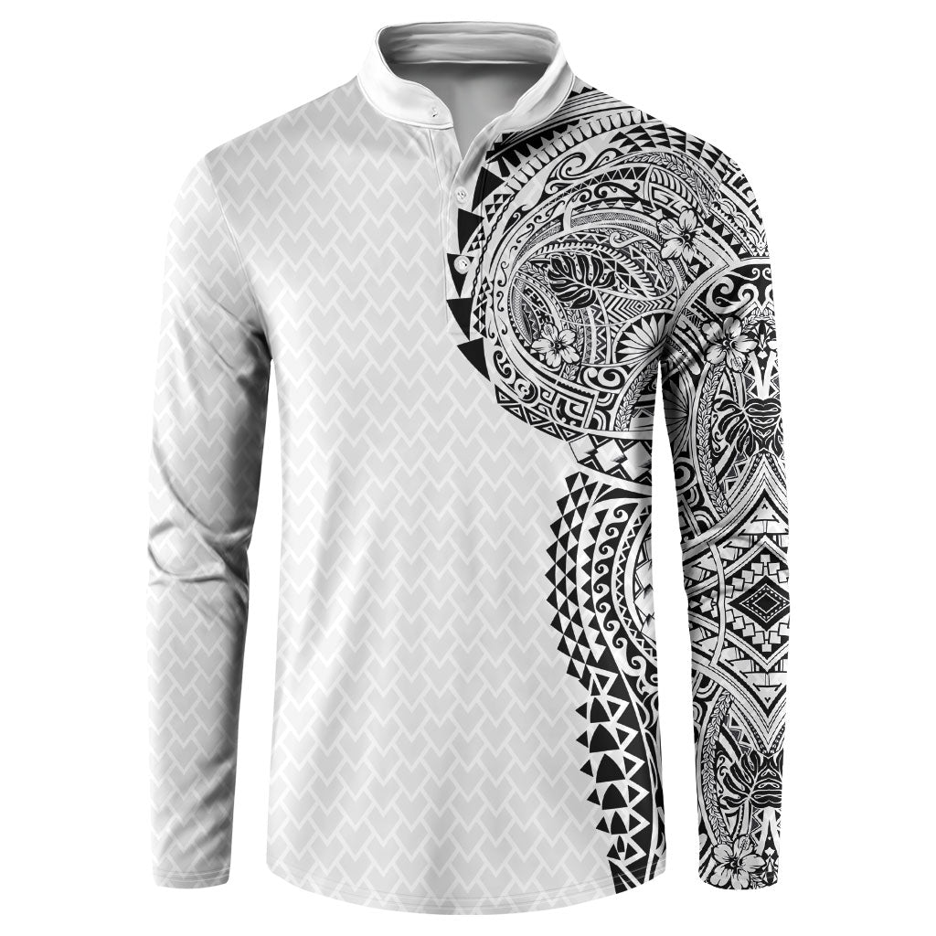 Hawaiian Traditional Tattoos Button Sweatshirt Kakau Tribal Tropical Plant Motif White Color LT03 White - Polynesian Pride