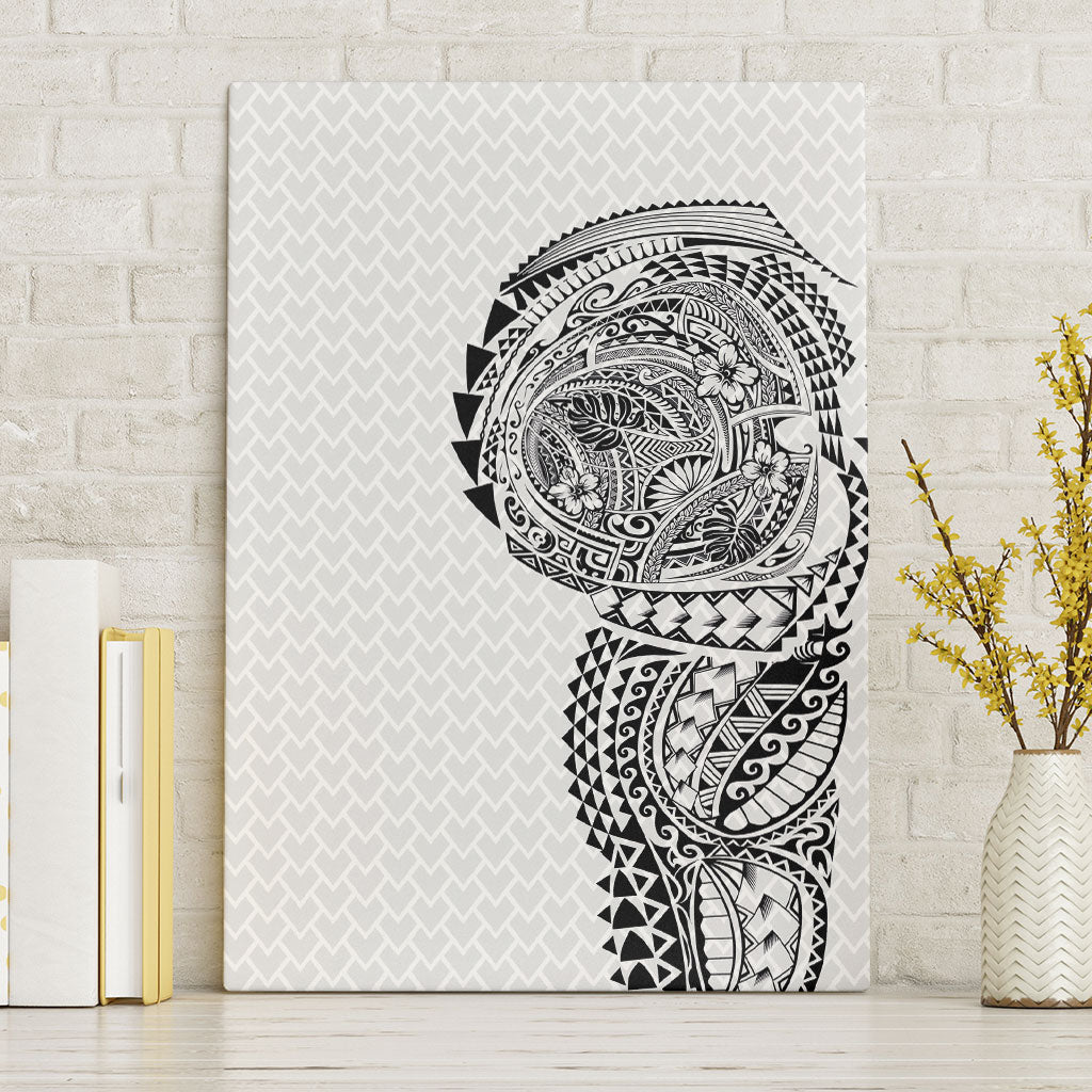 Hawaiian Traditional Tattoos Canvas Wall Art Kakau Tribal Tropical Plant Motif White Color