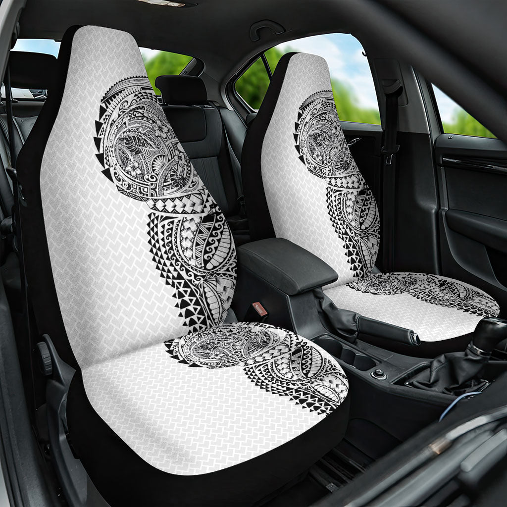 Hawaiian Traditional Tattoos Car Seat Cover Kakau Tribal Tropical Plant Motif White Color