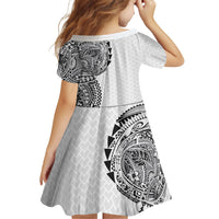 Hawaiian Traditional Tattoos Family Matching Off The Shoulder Long Sleeve Dress and Hawaiian Shirt Kakau Tribal Tropical Plant Motif White Color LT03 - Polynesian Pride