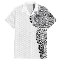Hawaiian Traditional Tattoos Family Matching Off The Shoulder Long Sleeve Dress and Hawaiian Shirt Kakau Tribal Tropical Plant Motif White Color LT03 Dad's Shirt - Short Sleeve White - Polynesian Pride